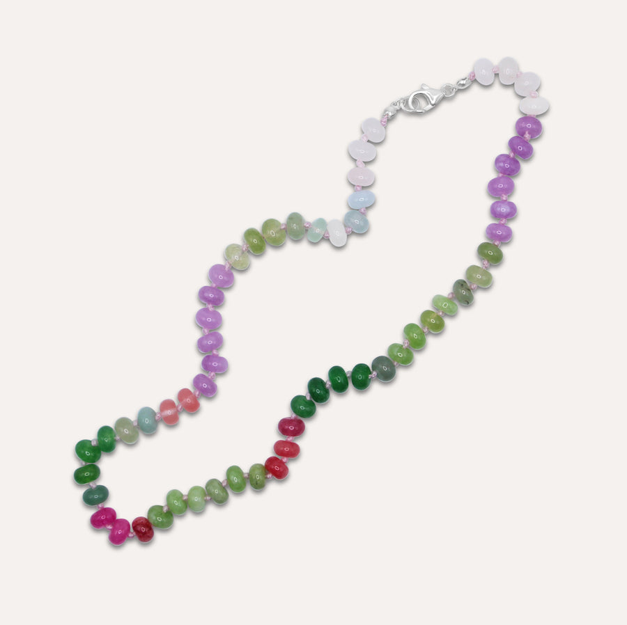 Into Pink and Green Beaded Necklace