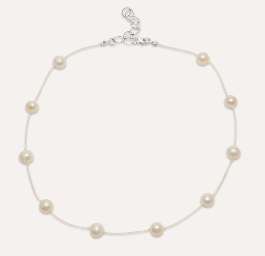 Pearl Stations on Silk Necklace