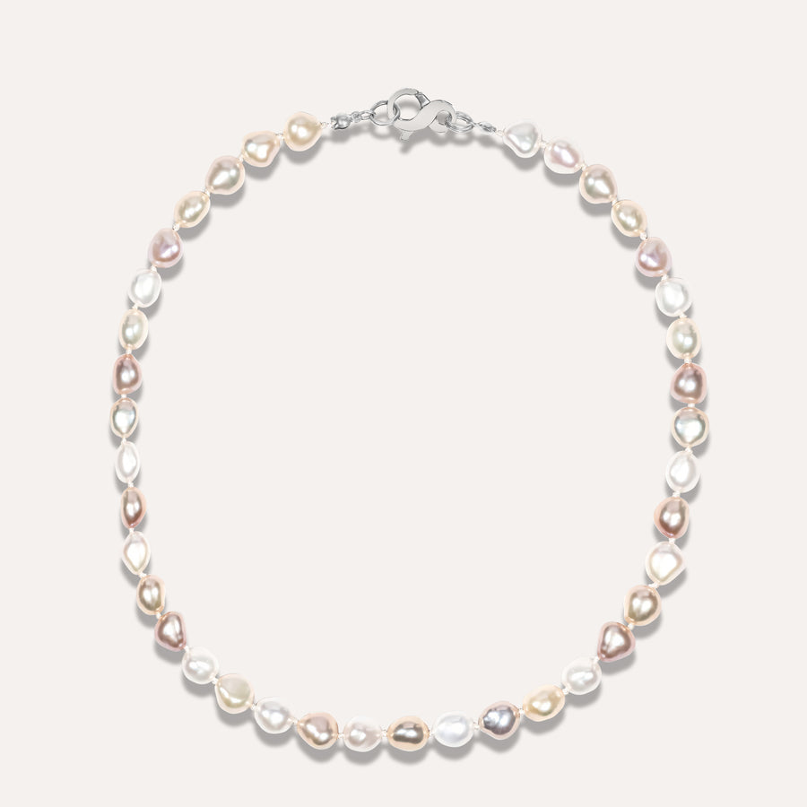 Asymmetry Tri-colored Pearl Necklace