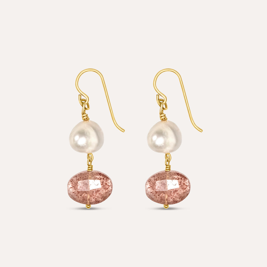 Strawberry Quartz & Pearl Earrings