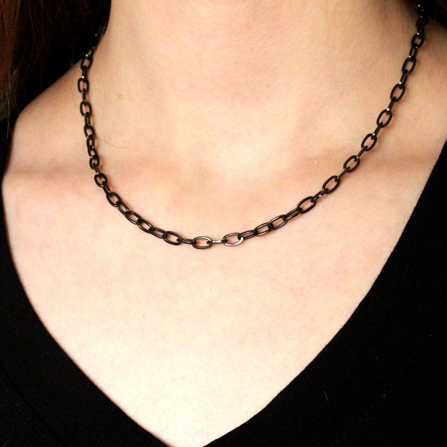 Edgy Black Finish Chain Necklace